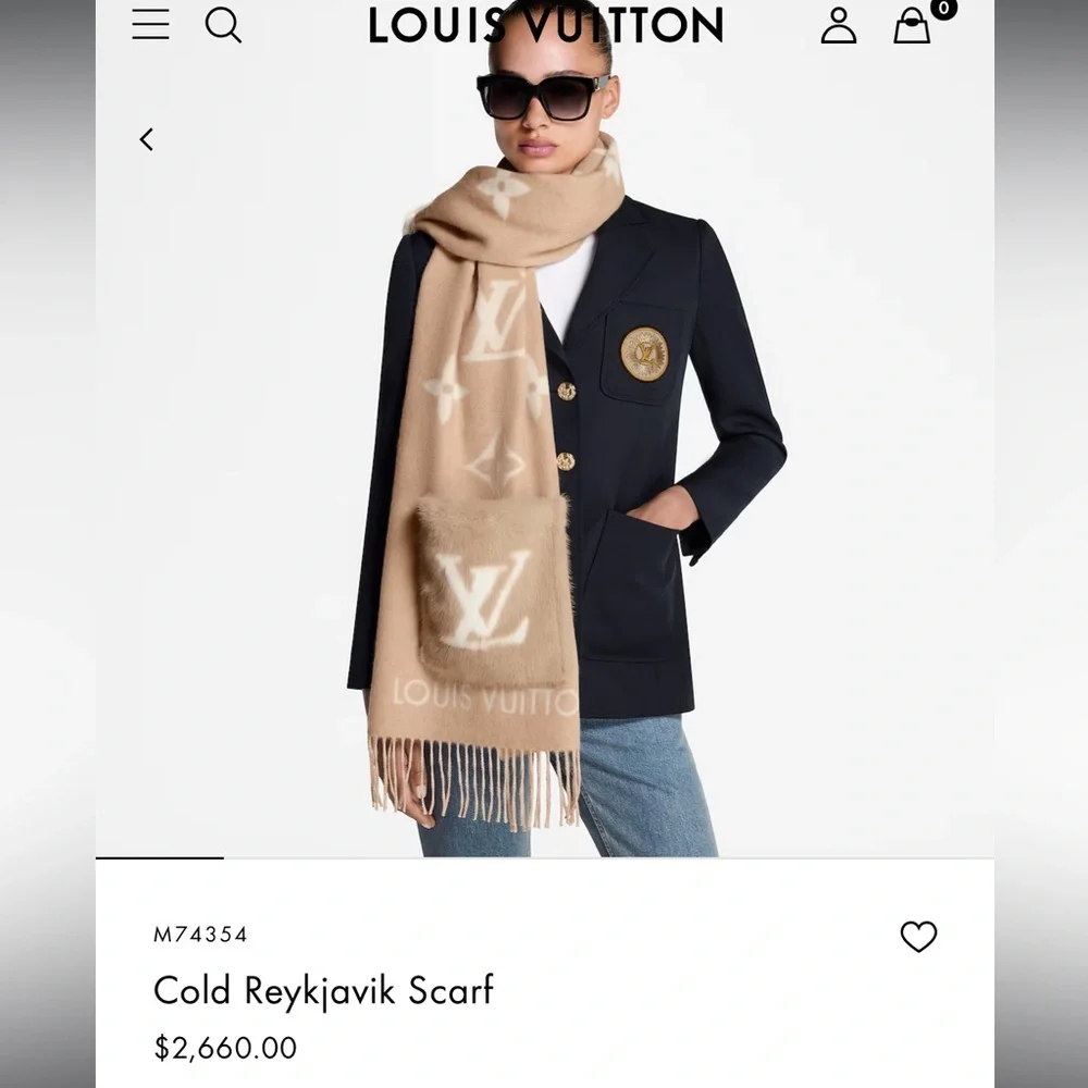 Louis Vuitton Tan and White Cold Reykjavik Monogram Scarf (NWOT) - Picture 10 of 11